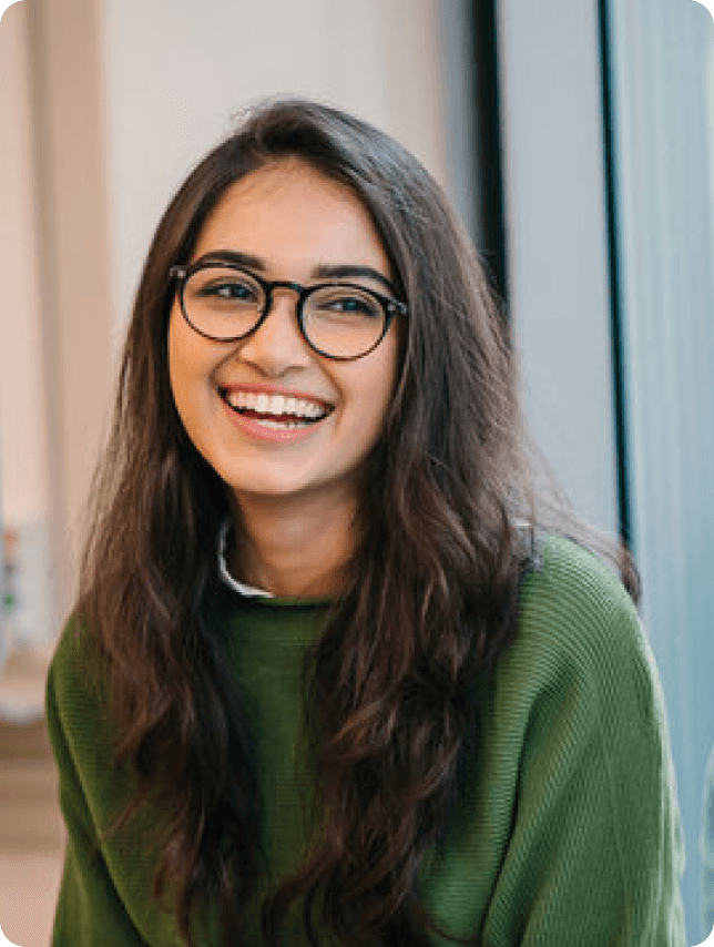 Smiling customer wearing glasses